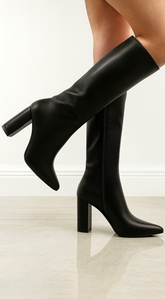 Sasha Block Heel Pointed Toe Boots - Black